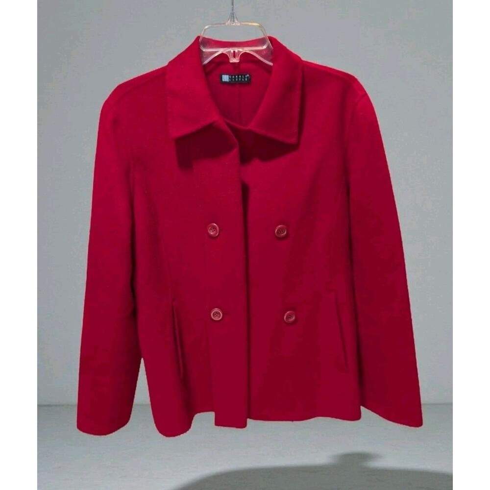 Vintage Red 100% Boiled Wool Coat- Medium, Carole Little, Button Front, Collared